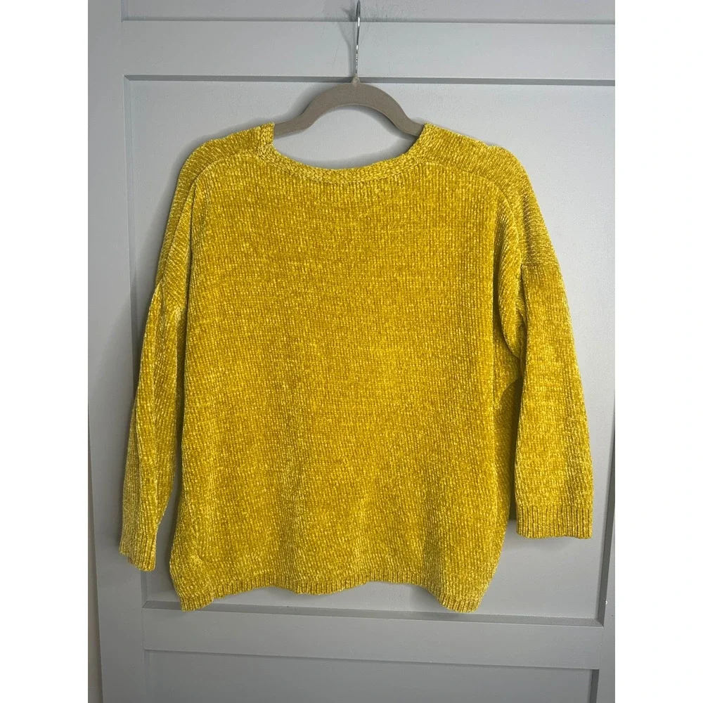 EXPRESS Mustard Yellow Women's Chenille V Neck 3/4 Sleeve‎ Sweater Top M